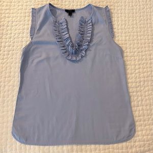 J Crew, Size 2, Blue Ruffle Sleeveless Shirt, 100%cotton